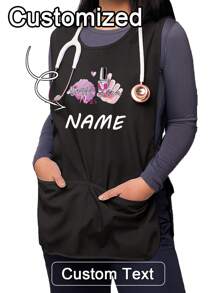 1 szt. Spersonalizowany nadruk, niestandardowy fartuch fryzjerski, spersonalizowany fartuch kuchenny, 2-kieszeniowy szybkoschnący fartuch domowy dla mężczyzn i kobiet, nowoczesny poliestrowy fartuch olejoodporny, szybkoschnący, jednolity kolor, do użytku w kuchni i domu