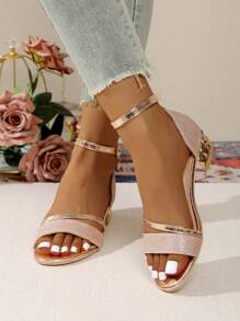 New Fashion Double-Strap Open-Toe Sandals With Ankle Buckle Design, Exquisite And Stylish