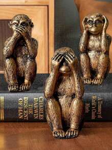 1/3 Wise Silver Monkey Statue For Home Decor, Hear No Evil, See No Evil, Speak No Evil Figurine For Living Room Bohemian Style Desk Modern Desktop Decor, Monkey Gift Stand Decoration