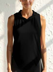 Plain Sleeveless Hoodie Sports Tank Top For Women, Suitable For Gym, Running, Workout And Lounging