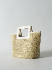 Tropiscape 撞色包边，草编钱包，草编沙滩包，沙滩必备，沙滩用品，沙滩小物和夏季必备品，度假氛围，假期放松，海滩，秋季，圣诞节，冬季，圣诞礼物 - 米色 - 查看 5