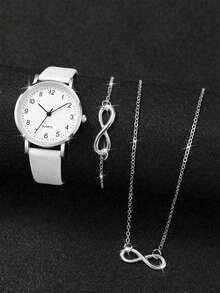 3pcs/Set Women's PU Leather Belt, Fashion Minimalist Numeric Dial Quartz Watch, And Jewelry Set - Great For School Students, Holiday Gift