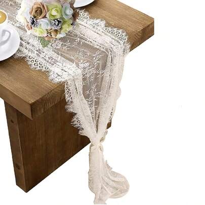 1 pieza 14*118 pulgadas Camino de mesa de encaje, Caminos de mesa de boda bordados estilo bohemio, Mantel de encaje rústico vintage para decoraciones de boda, fiesta nupcial y ducha nupcial.