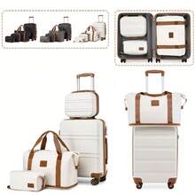 ABS Hard Shell Suitcase Set Trolley Carry-On Hand Cabin Luggage Travel Bags - Cream-3PCS Set - View 1