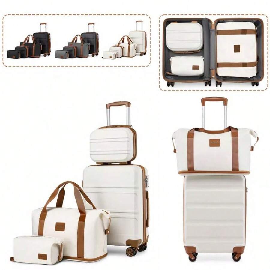 ABS Hard Shell Suitcase Set Trolley Carry-On Hand Cabin Luggage Travel Bags - Cream-3PCS Set - View 1