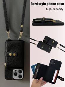 1pc Shoulder Strap Zipper Card Holder Phone Case, Solid Color Series Faux Leather, Women Large Capacity Wallet, Coin Pouch, Protective Case Compatible With IPhone 16/15/14Pro/13/12/11Pro Max, Anti-Drop & Wear-Resistant