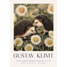 Peinture sur canevas de style poster rétro avec des motifs de fleurs nordiques, d'animaux comme le paon, le lama, le tigre royal du Bengale et le lion, selon le style de Gustav Klimt. Décoration murale pour la maison, cadeau avec option de cadre
