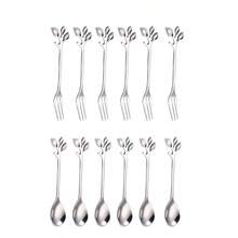 4/12/20 Stück Besteck-Set aus Blatt-förmigen Edelstahl Dessertlöffeln und -Gabeln, kreatives Geschirr für Zuhause, Restaurant, Café, Schulbedarf