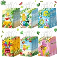 1 件/6 件/12 件/24 件夏季派对礼品袋，夏威夷主题纸质礼品袋带手柄，适用于夏威夷、热带、海滩、泳池派对、生日派对装饰、购物中心、夏季节日礼品袋 - 彩色 - 查看 1