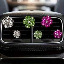 2 件套心形水晶花卉汽车出风口夹，5 种颜色可选，空气清新剂，汽车配件，可爱花卉汽车装饰，女士礼物 - 彩色 - 查看 4