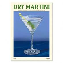 1pc Gift Vintage Cocktail Canvas Painting Pasta Juice Martini Whiskey Sour Wall Arts Posters Living Room Kitchen Decor Optional Frame ,Wall Art With Frame - Multicolor - View 33