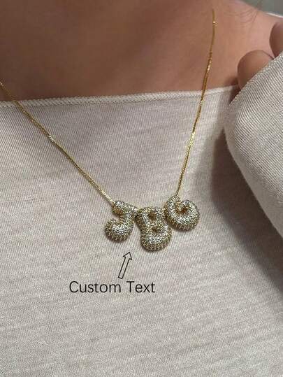 1pc Luxury 3D Bubble Cubic Zirconia Customized Simple Letter Name Necklace, Personalized Initial MAMA Pendant Necklace, Fashionable, Minimalist, Casual, Vintage, Unique Gift For Girlfriend, Mom, Family, Friend, Daughter, Anniversary, Valentine's Day, Mother's Day, Birthday, Graduation, Daily Wear, Wedding, Party