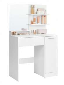 Dressing Table, Makeup Table, Vanity Table With Mirror, 1 Drawer, 2 Shelves, Storage Cabinet, Makeup Organiser, White - White - View 9