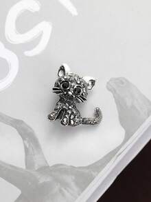 1 件欧美复古镶钻镂空猫胸针，可爱卡通动物别针，防曝光服装胸针，锌合金背包适用于学校办公室配饰衬衫夹克珠宝圣诞节万圣节衣服别针有趣的教师礼物服装配饰包饰 - 銀色 - 查看 4