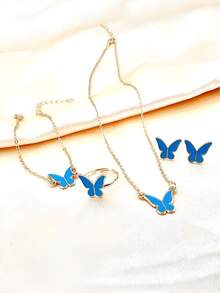 5 件套蝴蝶珐琅吊坠项链套装，百搭优雅，适合日常佩戴 - 彩色 - 查看 16