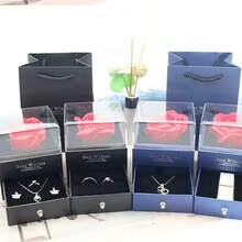 1pc Rose Flower Black Gift Box, Acrylic Jewelry Box For Necklace & Earring Set - Multicolor - View 4