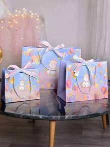 3pcs/5pcs Unicorn Party Favor Bags With Double Ribbon, Colorful Cartoon Paper Gift Bags For Baby Shower Birthday - Multicolor - View 12