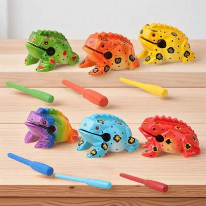 新款彩色迷你木制音乐青蛙，手工木制青蛙乐器，非洲木制青蛙刮奏乐器，带鼓槌 - 青蛙乐器打击乐器，完美适用于艺术家居、房间、办公室装饰（6种颜色可选）