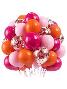 60pcs Pink Orange Latex Balloons, 60 Pieces 12 Inch Light Pink & Hot Pink Orange Color Ribbon Balloons, Suitable For Holiday Party, Birthday, Tropical Party Decoration - Multicolor - View 2