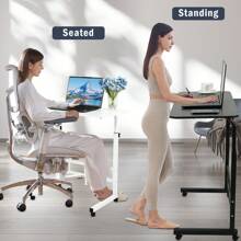 Rolling Laptop Desk With Adjustable Height - 23.7" Mobile Side Table For Bed, Couch, Sofa, Home Office - C-Shaped Design, Lockable Wheels