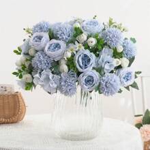 3 Buquês Artificiais de Peônia, Hortência e Crisântemo, Flores Artificiais de Toque Real, Buquê de Noiva, Decoração para Casa e Escritório, Arranjos Florais Artificiais Centrais, Decoração de Jardim, Casamento, Aniversário, Chá de Panela