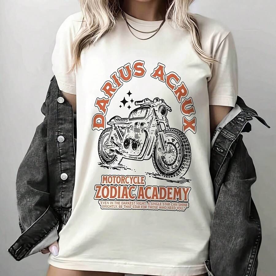 Dars Acrux , Zodiac Academy Motorcycle Sy  Celestial Heirs Tory Vega Darcy Elysian Mates Professor Orion IgnisPlus Size Butterfly Graphic T-Shirt For Women, 220g Cotton Casual Graphic Tee Lightweight Yet Durable Crew Neck Shirt For Beach Trips, Airplane Travel, Weekend Getaways, Or Road Adventures, Stylish And Comfortable Summer Outfit With Loose Fit For Maximum Comfort, Aesthetic Worthy Graphic Tee For Photos And Reels - White - View 1