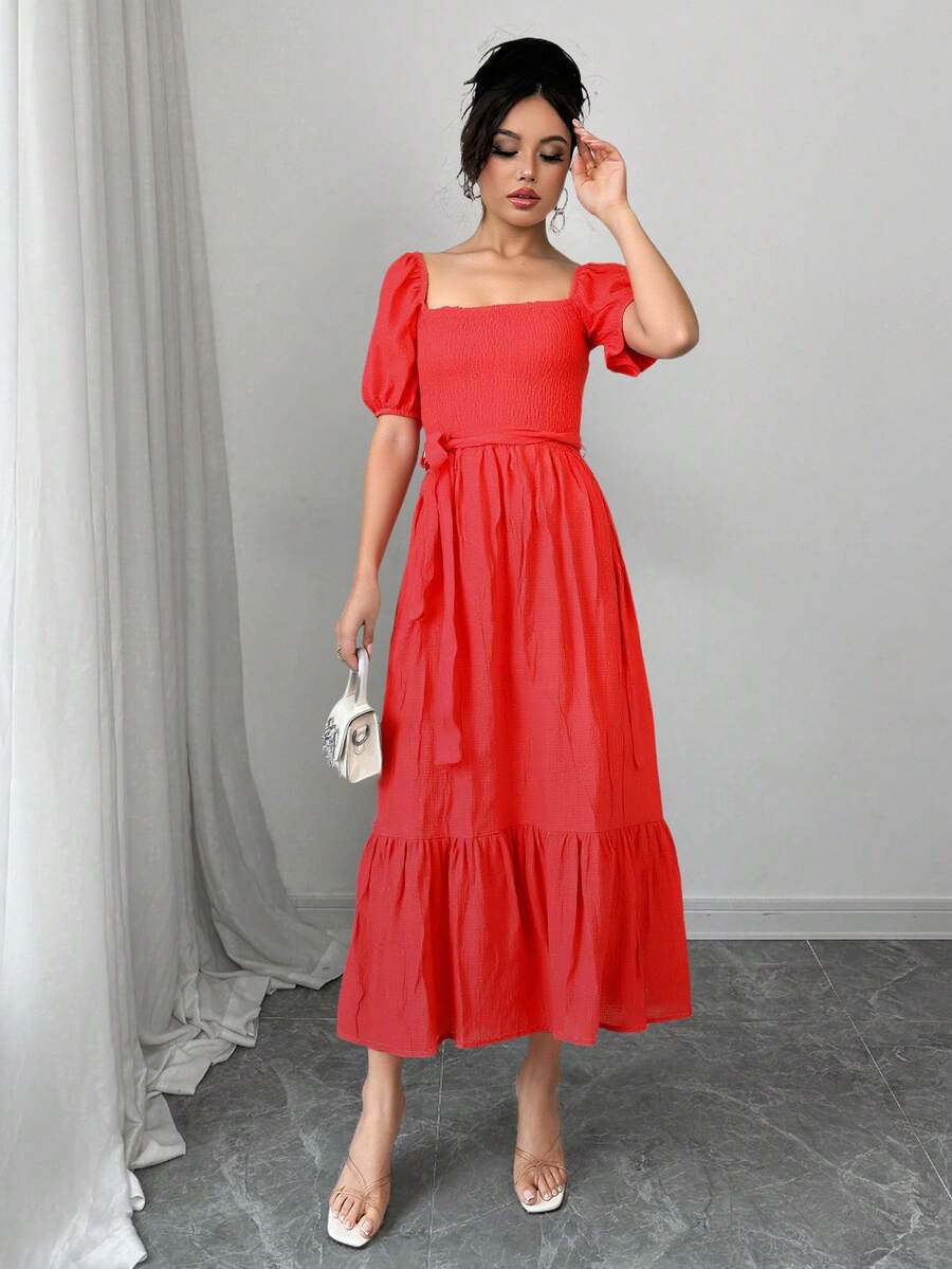 Vestido Largo Elegante para Mujer de Primavera-Verano - Look Fresco y Femenino para Vacaciones y Días Casual - Rojo - Ver 1