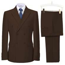 Men's 2 Piece Suits Double Breasted Tuxedo Sets For Men Slim Fit Blazer Jacket Pants Sets For Business Formal Wedding Prom - Coffee Brown - View 2