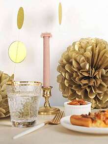 9 piezas de bolas de flor de papel multicolor, pompones de tejido para decoración de pared para fiesta de cumpleaños, ceremonia de boda, decoración de fondo de fiesta - Dorado - Ver 4