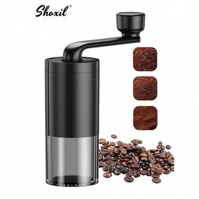 shoxil 1pc Manual Conical Burr Coffee Grinder, Ceramic Mill, Hand Crank, Portable, Perfect For Espresso Maker At Home, Travel, Camping, Internal Adjustable Setting, Visible Powder Bin