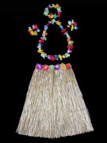 5 Piece Hawaiian Luau Outfit Set - Hula Skirt, Flower Bikini Top, Hawaiian Flower Crown, Suitable For Luau Parties, Dance Performances, And Decorations