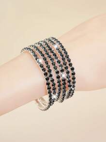 1 Set Of Multiple Strips Dazzling Sparkling Rhinestone Stretch Bangles Set - Adjustable Elastic Design, Bling Bridal Wedding Party Style, Nightclub Decor, Fashionable Accessory For Women, Perfect Gift For Friends And Family