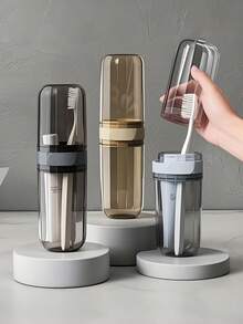 Cup With Lid, Toothpaste, And Toothbrush Storage Box Mouthwash Cup,Makeup Brush Storage Box, Travel Wash Cup ,Portable Couple Toothbrush,Travel Supplies, Bathroom Decor, Bathroom Accessories, Storage And Organization,Electric Toothbrush Storage Rack Adjustable Mouthwash Cup Set Toothbrush Cup Travel Container Travel Essentials Travel Accessories Vacation Summer Holiday Back To School - Multicolor - View 1