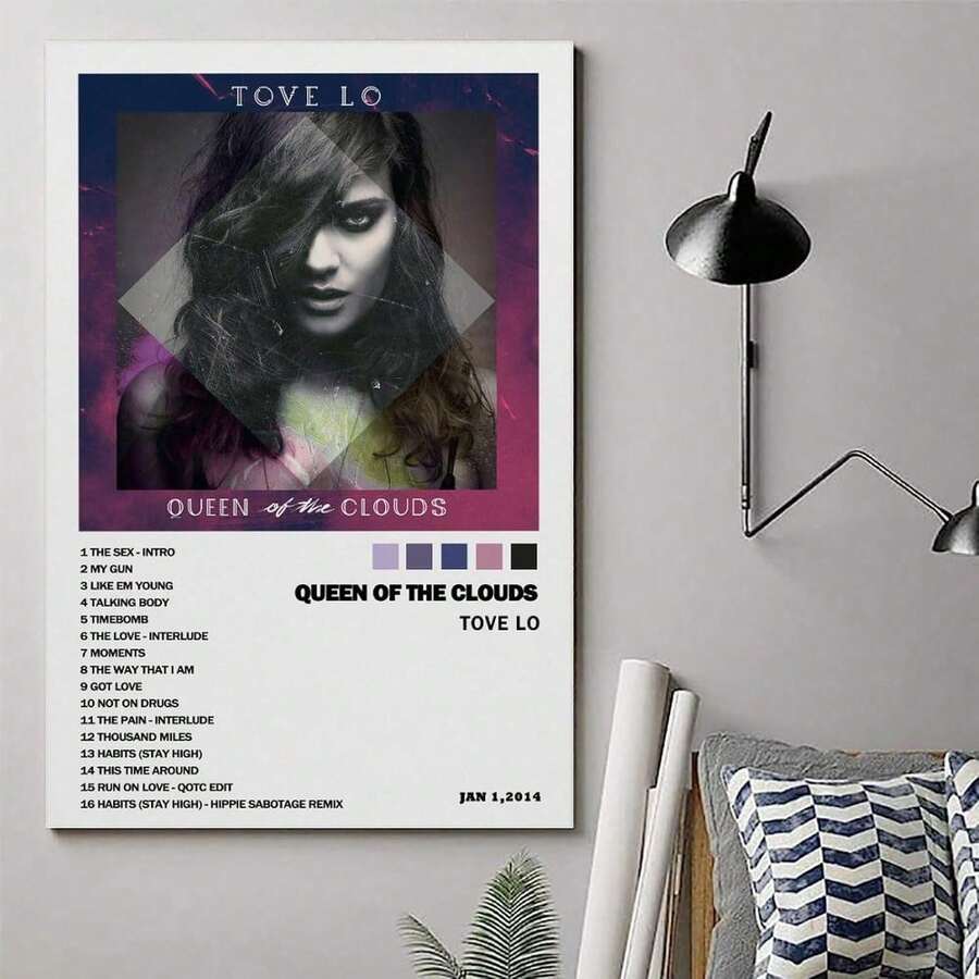 1 pieza Póster en lienzo de la portada del álbum musical "Reina de las nubes" - Pinturas modernas para decoración del hogar, sala de estar, dormitorio, oficina, estudio, baño, bar. Regalo opcional con marco - A - Ver 1