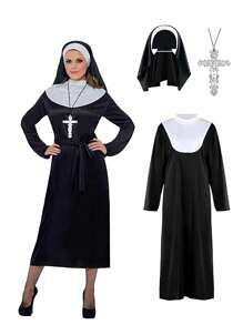 3 Stücke/Set Nonnenkostüme für Frauen - Nonnenkostüm-Accessoires, schwarze Gewänder, Kreuzanhänger und Kopfbedeckung, Heiligen- und Sünderkostüme, Cosplay-Nonnenkostüme