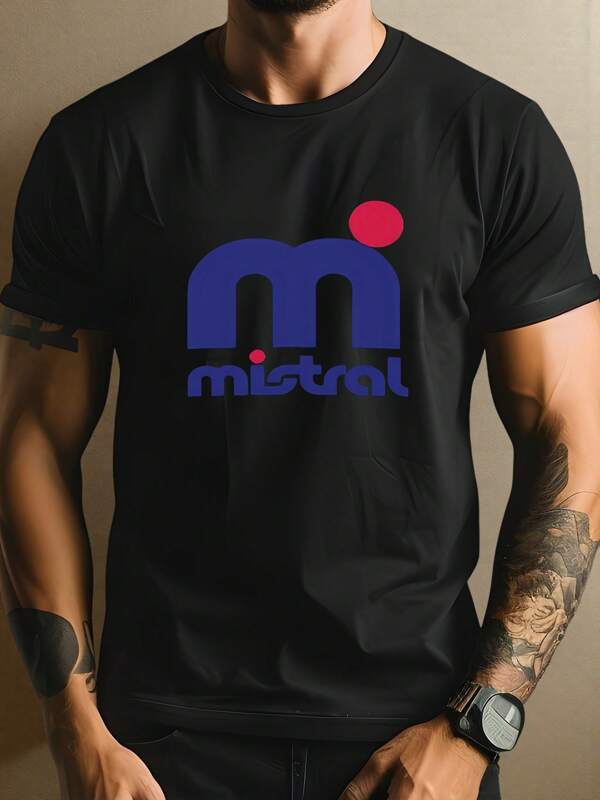 Camiseta de hombre con logotipo Mistral, cuello redondo, 220 g/m², para verano, de puro algodón, manga corta (1 pieza)