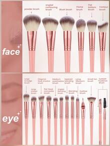 (粉红玫瑰金)18-20-22-25-30件化妆刷套装优质合成毛眼影混合刷套装化妆品工具+24件化妆工具套装 - 粉色 - 查看 2