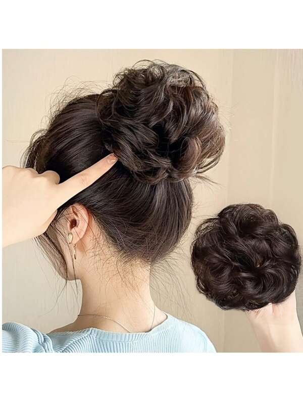 1pc Fluffy Fake Hair Scrunchie Ponytail Hair Extensions, 6 Inch Soft Elastic Synthetic Hair Piece, Suitable For Women Wedding & Fashionable Natural Hairstyles
