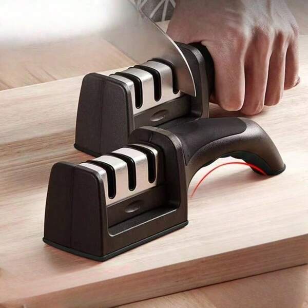 1pc Handle Adjustable 3-Stage Knife Sharpener (ABS+Ceramic+Diamond Coated Stainless Steel Blades), Gift Box
