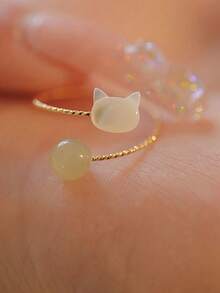 1枚可爱仿玉猫开口戒指，简约百搭日常佩戴礼品首饰，女士 - 戒指 - 查看 3