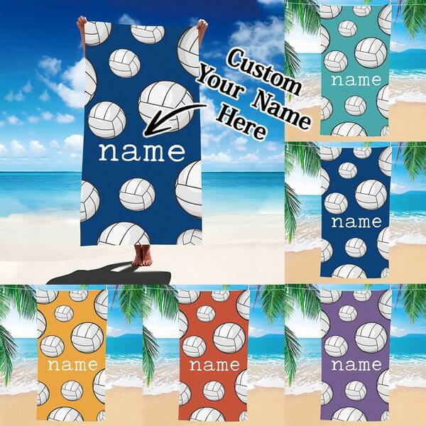 1pc Personalized Beach Towel With Custom Name & Volleyball Print - Super Absorbent Microfiber, Anti-Fade, Multi-Size For Beach, Pool, Yoga - Gift For Men & Women, Poolside Accessory | Vibrant Design | Antifade Fabric Travel Essentials Travel Accessories Beach Essentials