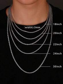 3mm Stainless Steel Silver Twist Chain Necklace, Suitable For Men And Women, Silver And Gold Tone Chain, 16/18/20/22/24 Inches, Christmas, New Year, Holiday, Birthday Gift - Multicolor - View 2