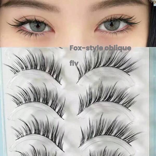 5 pares de pestañas postizas de apariencia natural con diseño demoniaco relajado, aptas para fiestas de mujeres, con diseño de estilo de dibujos animados