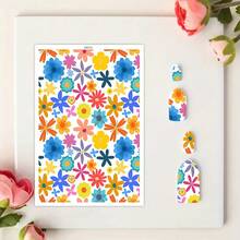 1pc Ultra-Light Water Transfer Paper With Colorful Flower Patterns – Perfect For DIY Ceramic Earrings, Jewelry & Polymer Clay Crafts, Blue & White Checkered Design, Craft Transfer Paper | Tropical Design | Intricate Designs - Multicolor - View 35