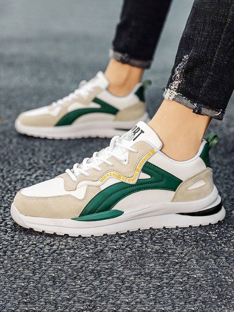 Zapatillas casuales de caña baja antideslizantes para hombre, zapatillas de deporte para hombre, zapatos transpirables de moda con suela de plataforma multifuncional, paneles multicolores de moda, cómodos, adecuados para montañismo, correr, estilo callejero - Verde - Ver 1