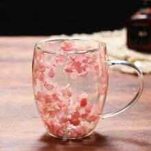 1pc Internet Celebrity Petal Quicksand Cup Highly Attractive Coffee Real Flower Double-Layer Glass Cup Creative Borosilicon Glass Cup, Valentine's Day, Thanksgiving, Christmas, Available When Receiving Guests At Home - Clear - View 12