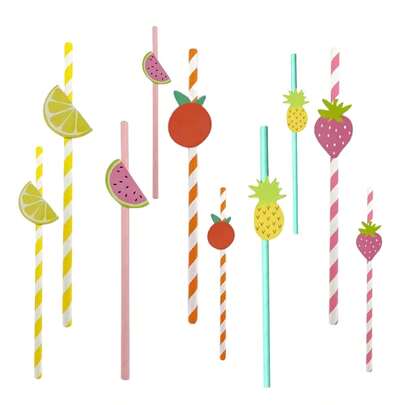 Tropical Fruit Paper Straws (10-Piece) – Cute Summer Drink Straws For Pool, BBQ, Bridal Showers, Bachelorette Parties & Garden Events,School Supplies