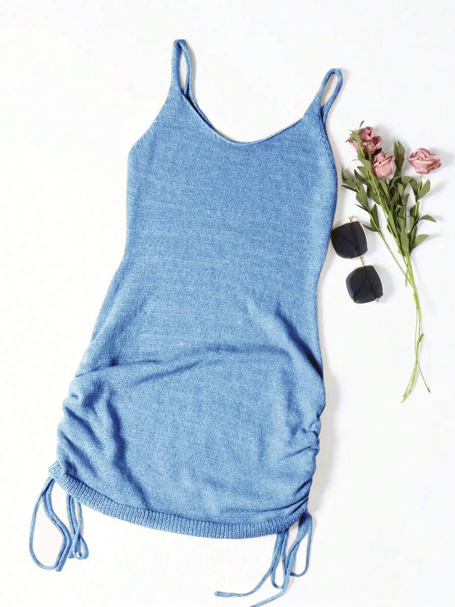 Váy không tay màu trơn cho nữ, thời trang phù hợp cho mùa hè - Màu xanh lam - Xem 1