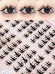 100 Clusters Glue-Free Bunny Eyelashes Set | C-Curl 3D Glam Wispy Lashes, Ultra Soft & Comfortable | Korean Japanese Style Easy Wear For Daily & Parties | Cruelty-Free, Reusable, Lightweight & Beginner-Friendly | All-Day Wear, Waterproof & Sweatproof For Special Occasions