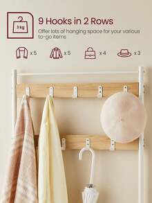 Coat Rack, Coat Stand With Shoe Storage Bench, Hall Tiree With Shoe Rack, 3-In-1 Design, Steel Frame, For Hallway, Entrance, 32 X 70 X 177 Cm, Modern, Oak And Cream - 薑色 - 查看 2